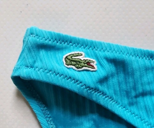LACOSTE Bikini Swimsuit 2 Piece Size M Spellout Turquoise Blue New With Pouch - Picture 9 of 16