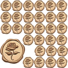 30 Pcs Wax Seal Stickers Self Adhesive Rose Flower Gold Envelope Seal Kit with V