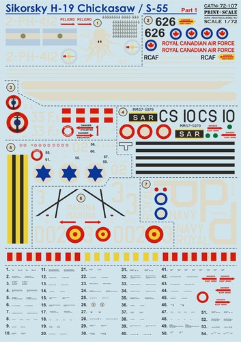 Print Scale 72-107 1/72 scale Decal for airplane - Sikorsky H-19 Part 1 World - Picture 10 of 12