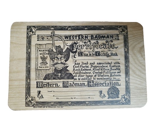 AK 50er JAHRE WESTERN BADMAN ZERTIFIKAT RAR SAUBER - Bild 1 von 2