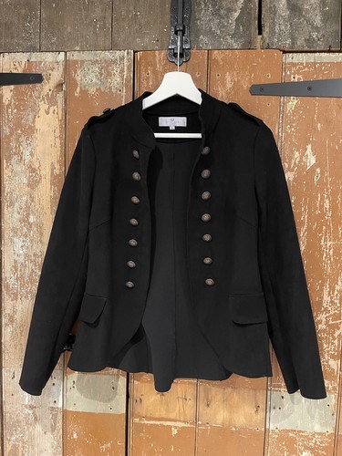 Chic & Jeune Paris Jacket Coat Black Suede Feel Women's Size Small Buttons - Picture 3 of 14