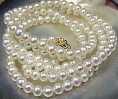 Beautiful Natural 6-7/7-8/8-9/9-10mm White Akoya Cultured Pearl Necklace 14-48'' - Afbeelding 1 van 8