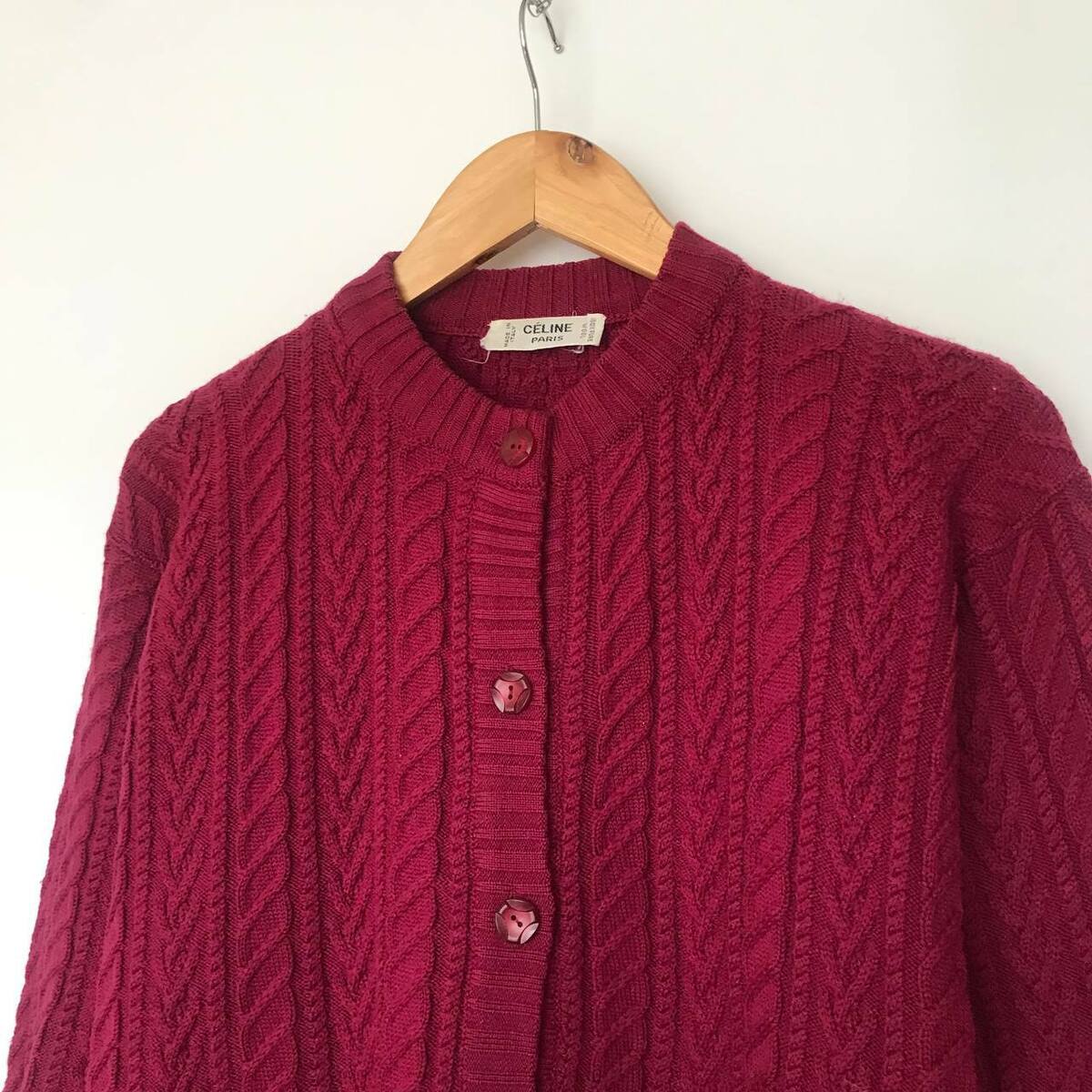 Celine Paris Vintage Wool Cable Knit Long Cardigan Sweater Celine Paris Vintage Wool Cable Knit Long Cardigan Sweater