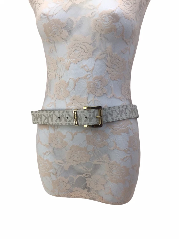 Cinturón de cuero Michael Kors blanco gris mediano Foto 3 de 4