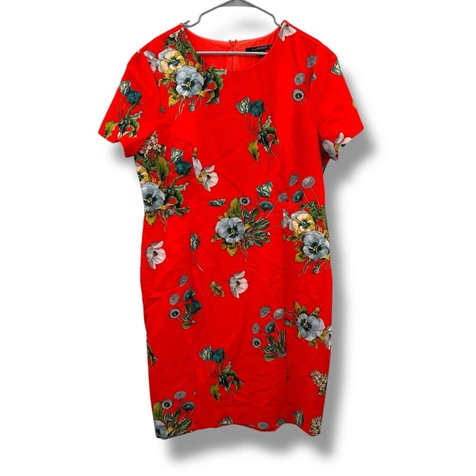 Black Halo Jodee Red Floral Sheath Dress Women's Sz 18 Short Sleeve Knee Length - Image 3 of 4