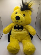 Rare HTF Six Flags Batman Yellow Bear w Mohawk  Cape Plush Stuffed Animal