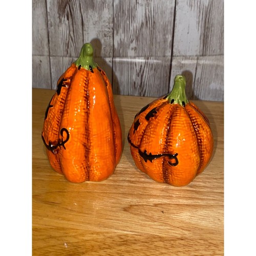 Stitched Pumpkin Salt and Pepper Set Shakers Blue Sky Clayworks Halloween - Picture 2 of 5