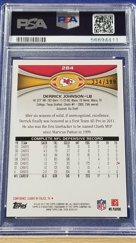 Derrick Johnson - 2012 Topps Pink   PSA 9  #334/399 - Picture 2 of 2
