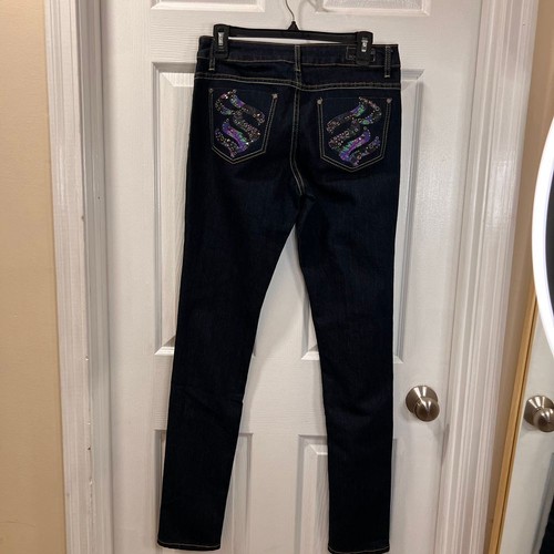 Rocawear Classic Dark Wash Jeans w/Holographic Pocket Design Womens 9 Y2K Denim - Picture 4 of 6