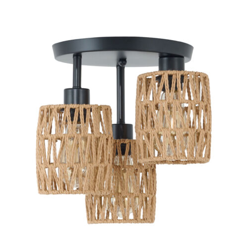 3-Light Semi Flush Mount Ceiling Light Farmhouse Rattan Pendant Lamp Fixture NEW - Picture 8 of 23