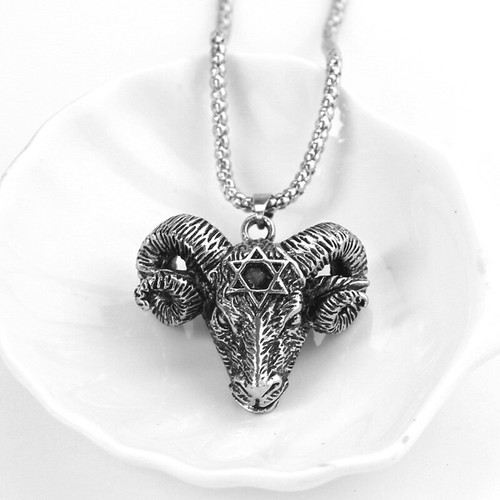 Herren Satanischer Teufel Schädel Ziegenkopf Anhänger Halskette Gothic Punk Rock Schmuck 24" - Bild 5 von 7