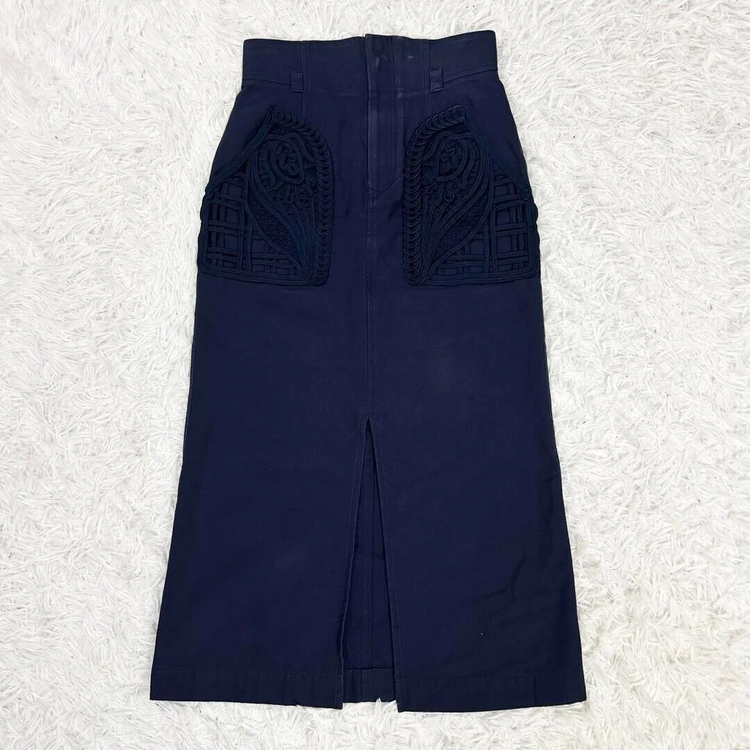 Mame Kurogouchi Coding Embroidered Nep Cotton Skirt M Navy Used | eBay 
