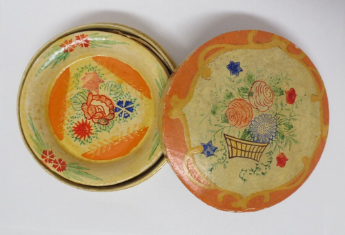 Japan Papier Mache 4 Coasters Set Painted Stamped Flower Art Storage Box Vintage - Picture 11 of 12