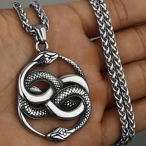 Ciondolo Serpente Avvolto Artigianale in Acciaio Inox Auryn Ouroboros - Foto 10 di 24
