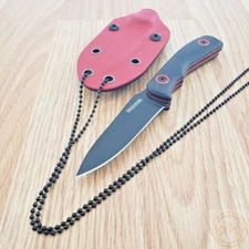 Rough Ryder Neck Fixed Knife 3" 3Cr13 Steel Full Tang Blade Black G10 Handle