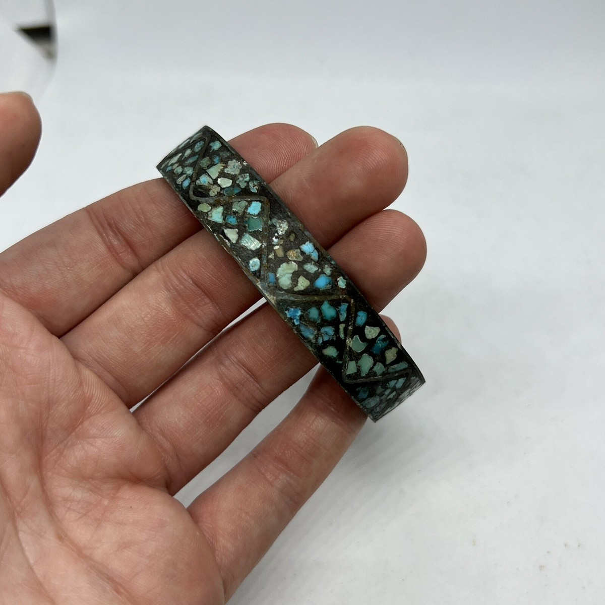 アクセサリー Indian jewelry Vintage Bracelet Turquoise Inlaid East Indian Brass Chip Bracelets Rare