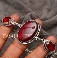 Red Labradorite Gemstone 925 Sterling Silver Handmade Jewelry Bracelet 7-8"