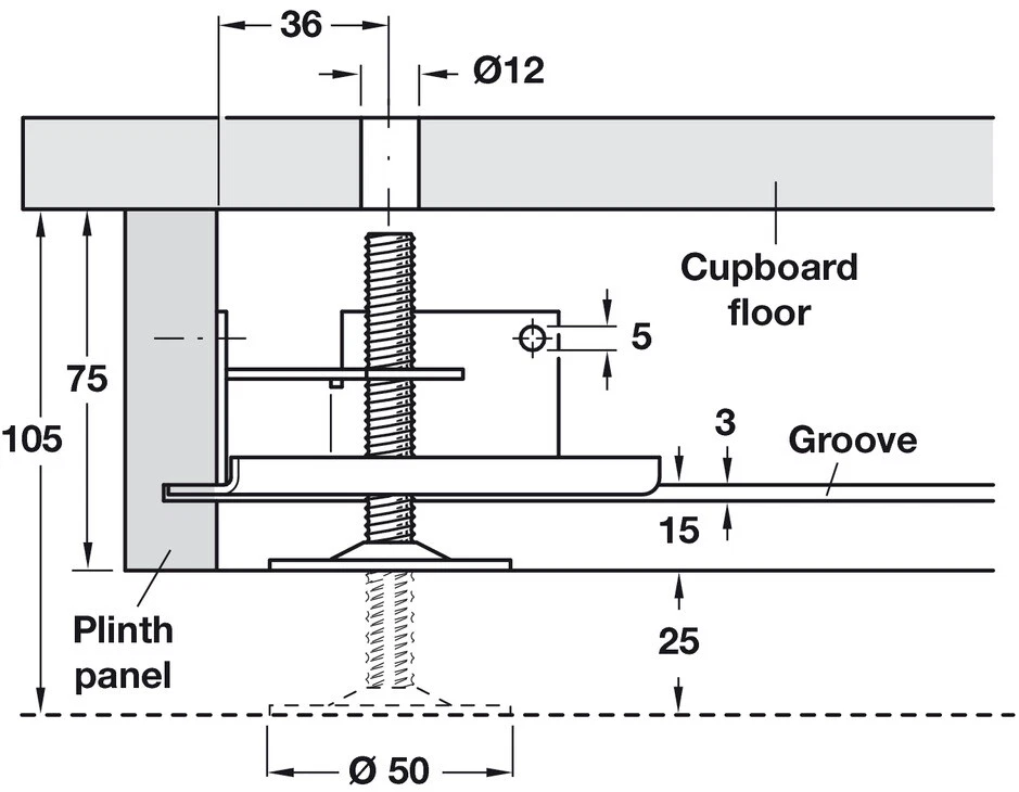 Kitchen Bedroom Cabinet Plinth Adjuster Foot with Bracket, Ø 12 mm 150 kg - image 4 of 4