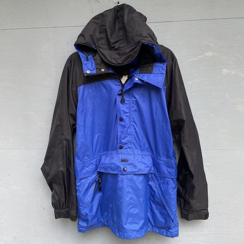 REI Hombres Anorak 1/2 Cremallera Talla M-L Chaqueta de Lluvia Sombrero Capucha Bolsas Dobles Nylon Azul-Negro - Imagen 1 de 24