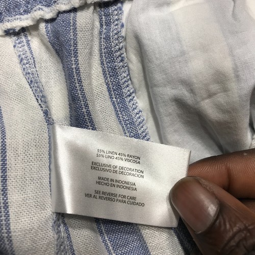Gap Womens Blue & White Bengal Stripes Linen Drawstring Summer Shorts Size M NEW - Picture 7 of 13