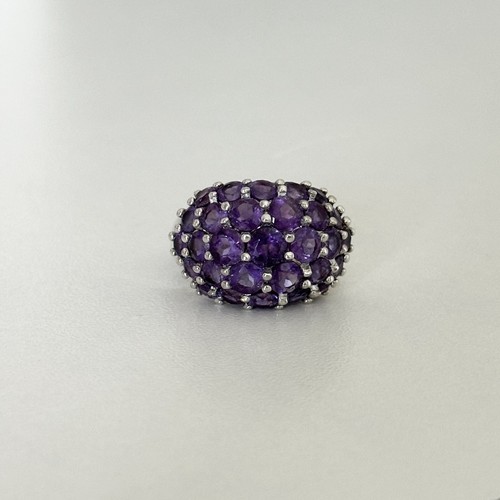 Anillo vintage de plata de ley 925 con cúpula y racimo de amatista talla 7 - Imagen 2 de 10
