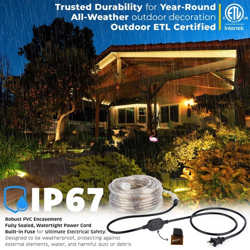 150'ft Warm White Outdoor Decorative Accent Seasonal Holiday LED Rope Lights - Picture 3 of 17