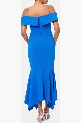 Xscape Evenings Pañuelo Hombro Frío Dobladillo Buceo Crepe Vestido en Azul - Talla 16 - Imagen 4 de 6
