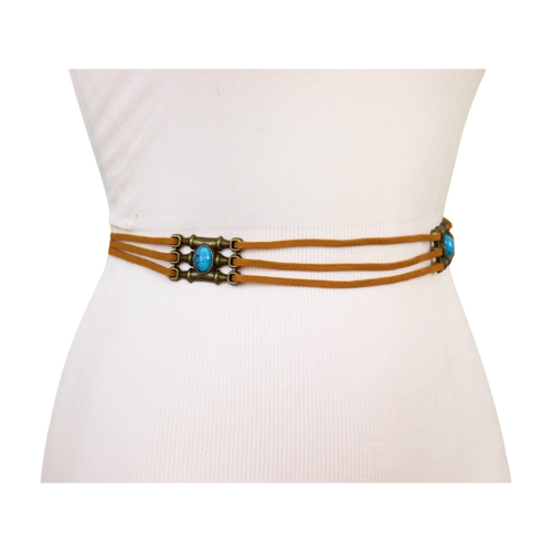 Mujer Marrón Imitación Ante Vintage Cinturón Oro Dije Azul Turquesa Beads M L XL - Imagen 13 de 24