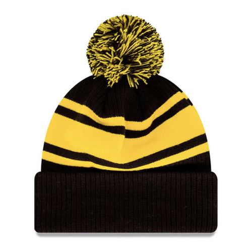 RICHMOND TIGERS BEANIE AFL FOOTBALL NEW ERA STRIPE POM KNITTED CUFF BEANIE CAP - Picture 3 of 3