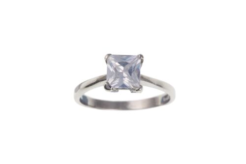 9ct White Gold Simulated Diamond Square Solitaire Ring Engagement Full Hallmark - Picture 4 of 4