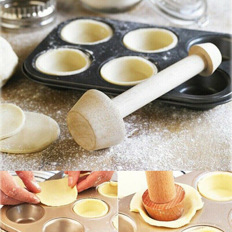 1Pac Egg Tart-Tamper Double Side Wooden Pastry Pusher Tools Baking Kit G0B5 W6Q1