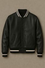 Men  s Leather Varsity Jacket   Black Bomber, Varsity Jacket