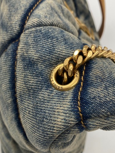 YSL Saint Laurent Puffer Small Shoulder Bag in Denim & Gold Tone Metal Strap - Picture 6 of 17