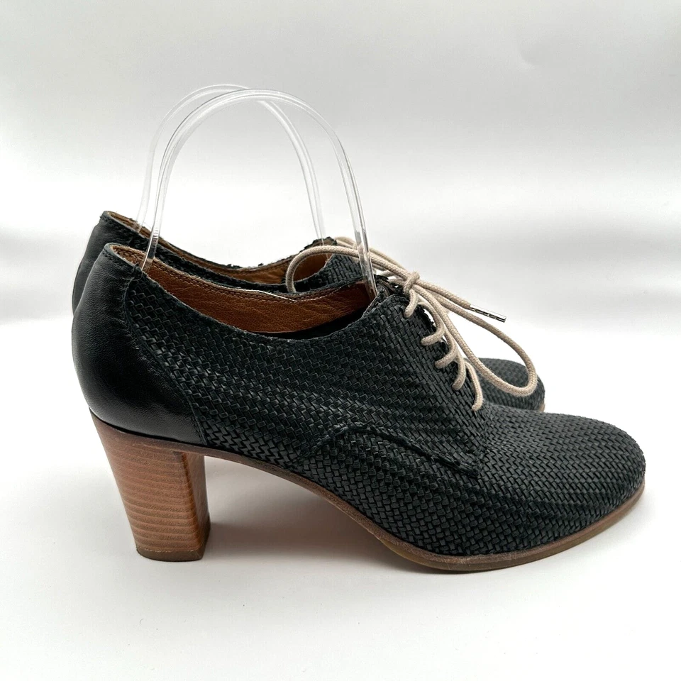 Zapatos de salón Alberto Fermani para mujer EE. UU. 7 negros tejidos textura cuero con cordones Foto 3 de 4