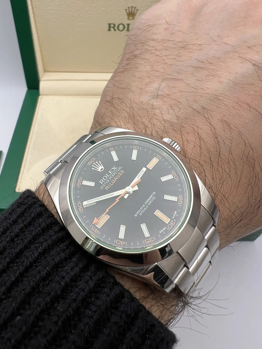 Rolex Milgauss 116400GV Black Dial Green Crystal Box Papers