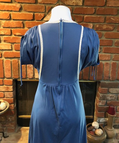 Vintage Embroidery Chic Pixie Blue Renn Faire Cold Cut Out Shoulder Dress 4/6 - Picture 8 of 10