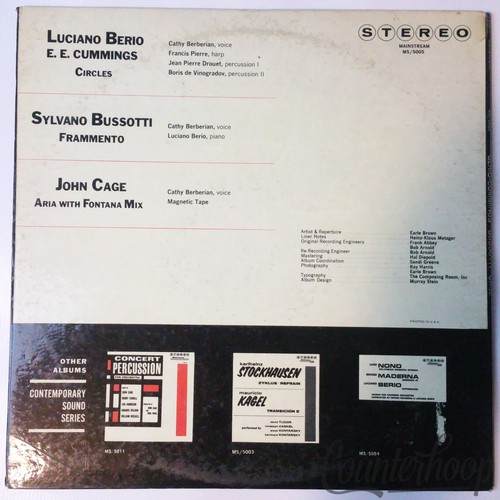 Luciano Berio,E.E.Cummings/Sylvano Bussotti/John Cage-Circles VG+1970 Mainstream - Picture 3 of 3