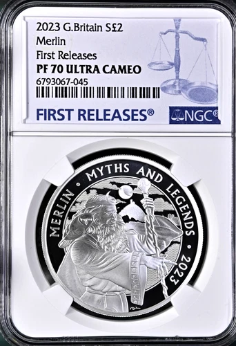 2023 Merlin Silver Proof £2 Two Pound NGC PF70 1oz Myths & Legends Great Britain