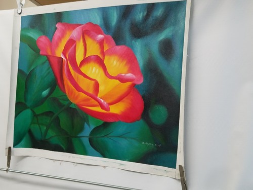 Berniece Myers Original Oil On Canvas MORNING GLOW ROSE +authenticity Certificat - Picture 2 of 6