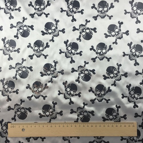 Halloween Metallic Silky Satin Printed Skull & Bones Dress Craft Fabric 58" Wide - Picture 4 of 17