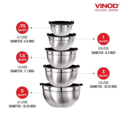 Mixing Bowls With Lids Set Of 5 Stainless Steel Nesting Bowl | Meal Prep Bowls | - Picture 4 of 8