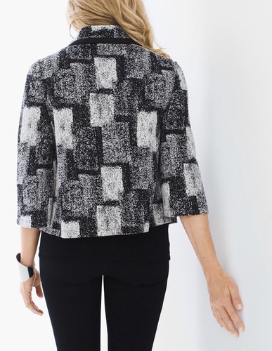Chico’s Travelers Collection Knit Jacquard Jacket 1 M Big Buttons Crop - Picture 2 of 11