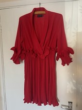 Beautiful Red Ruffle PrettyLittleThing Dress Uk 12 Eur 40