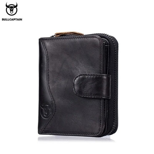 BULLCAPTAIN Genuine Leather RFID Mens Wallet Credit Card ID Holder Zipper Purse - Afbeelding 10 van 16