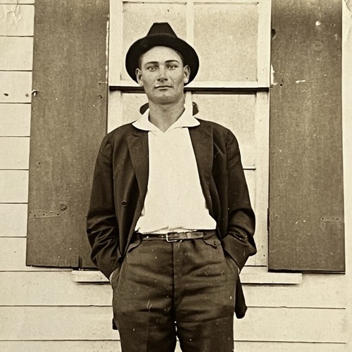 Antique RPPC Real Photograph Postcard Handsome Young Man Fedora Short Pants - Picture 3 of 10