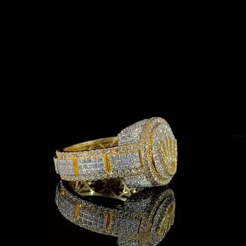 Men Crown Pinky Wedding Ring 4Ct Round Real Moissanite 14k Two-tone Gold Plated - Picture 4 of 15
