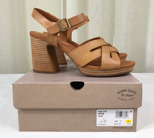 NUEVO EN CAJA Sandalia de plataforma de cuero con correa al tobillo Hutton para mujer Kork-Ease EE. UU. 11/43 amarilla - Imagen 23 de 24