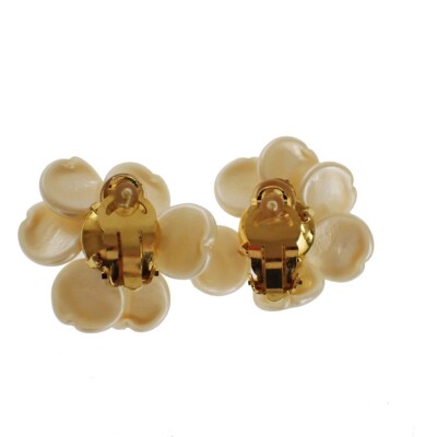 シャネルブツ CHANEL Flower Motif Earrings Imitation Pearl Clip-On 99P GHW