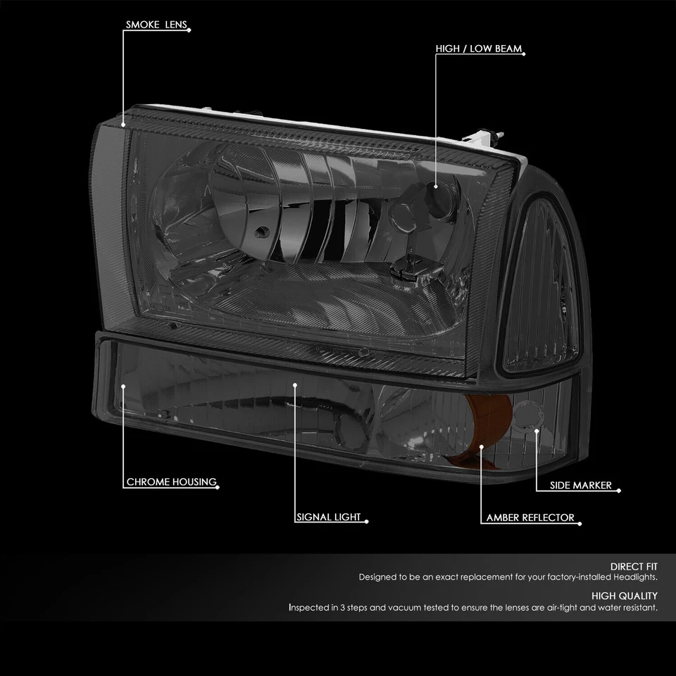 ДЛЯ 1999-2004 SUPERDUTY ЭКСКУРСИЯ ФАРЫ + БАМПЕР СВЕТ С КОМПЛЕКТОМ СВЕТОДИОДОВ + ВЕНТИЛЯТОР КОПЧЕНЫЙ - Изображение 3 из 4