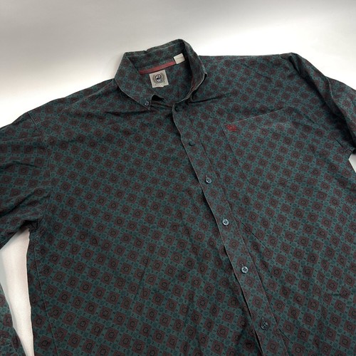 Cinch Western Button Up Long Sleeve Geometric Dark Green Shirt Cowboy's Size L - Picture 2 of 9